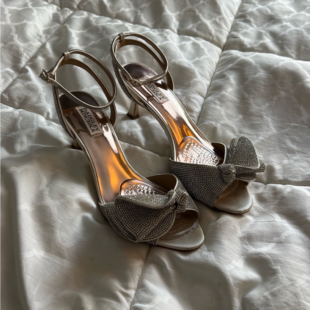 Badgley Mischka Silver Crystal Embellished Heels